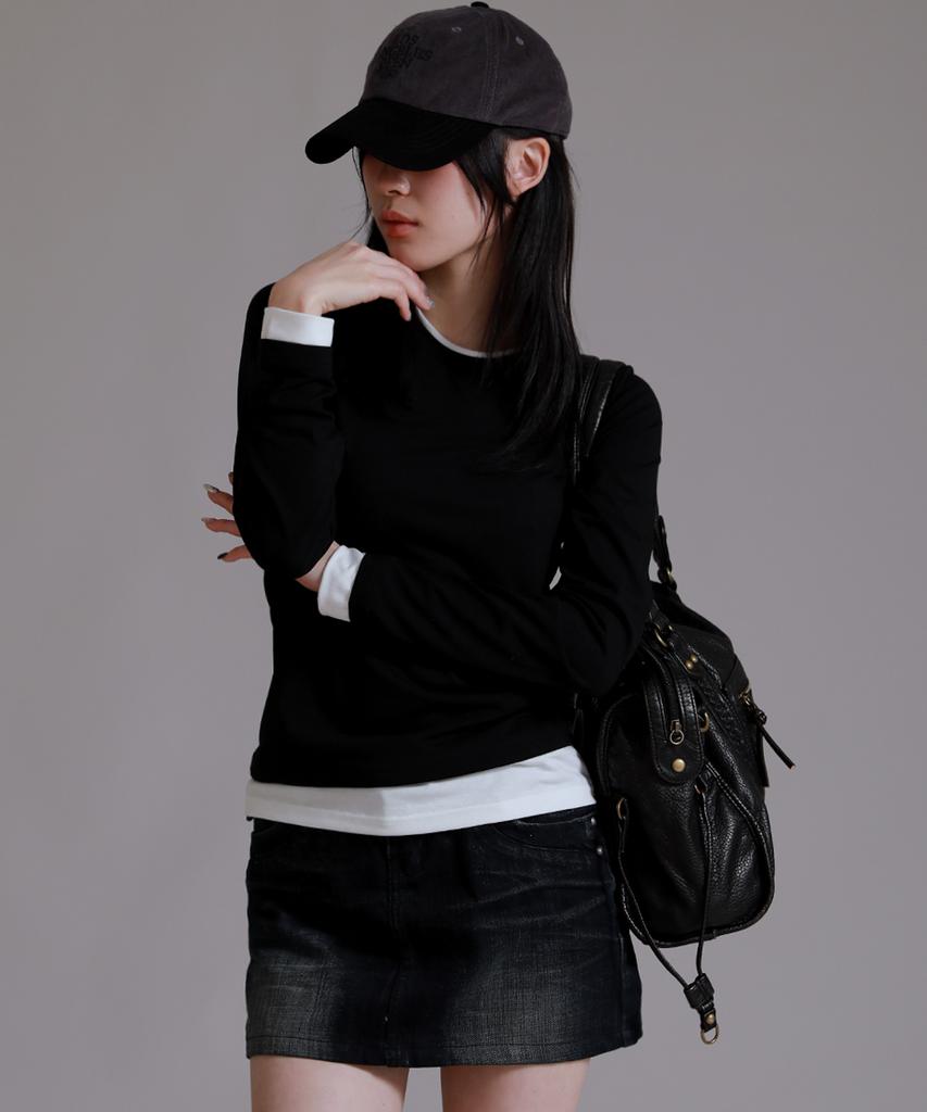 LIKE THE MOST Basic Line Layered T-Shirt_Black