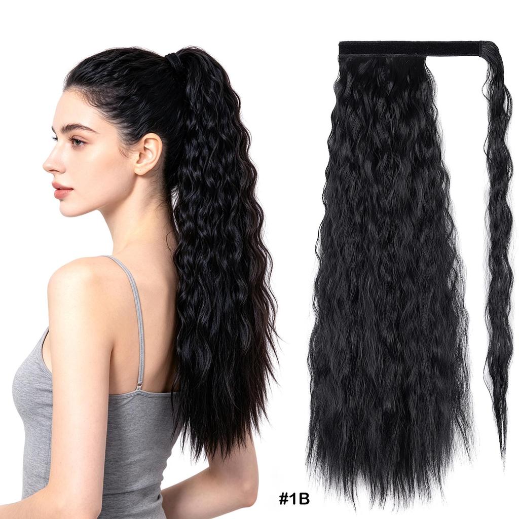Ponytails Magic Tape Corn Wave Curly Ponytail Extension 22Inch 55cm Long Synthetic Hairpiece for Women
