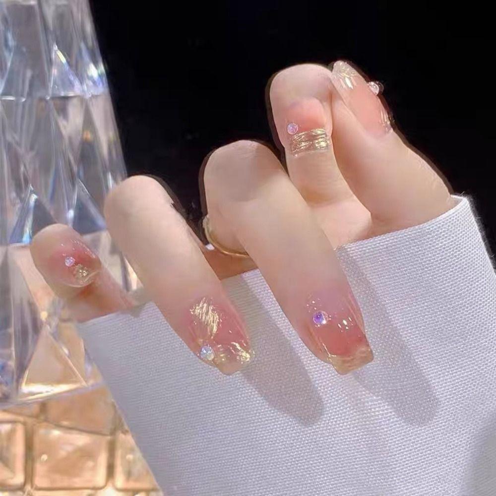 

24pcs DIY Manicure Fake Nials Press on Nails Long Square Pink False Nails French