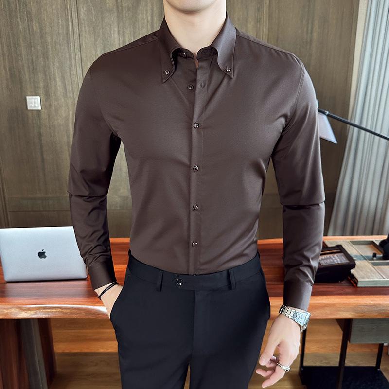 

2026 Spring Men s Slim Fit Youth Business Casual Long Sleeve Shirt - Large Collar (Model CS3034) 2XL