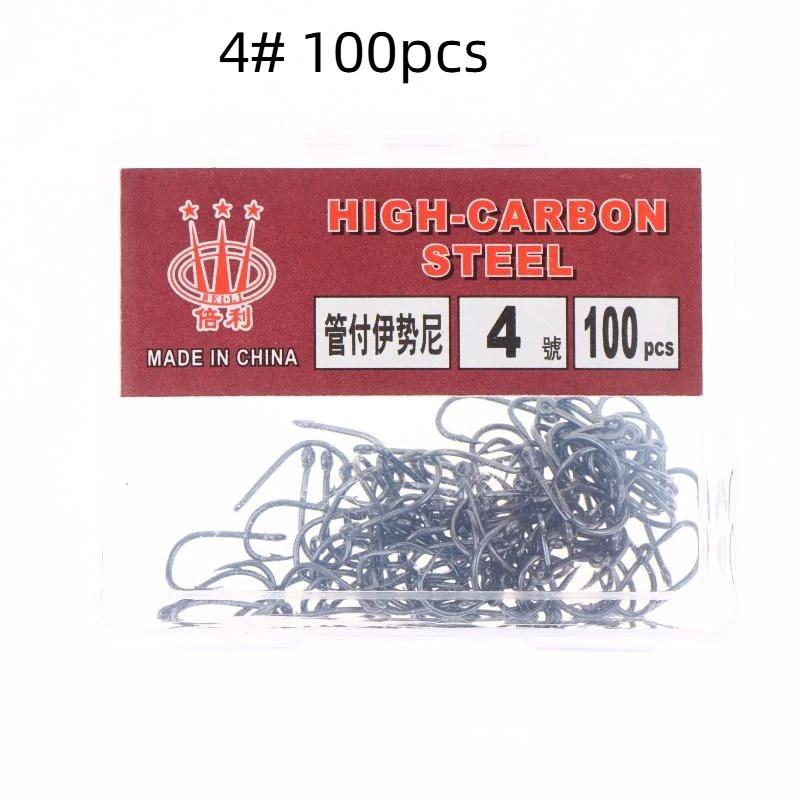 100Pcs/Box High Carbon Steel Fish Hook Durable High Strength Barbed Fishing Hooks With Ring For Carp Fishing Accessories
