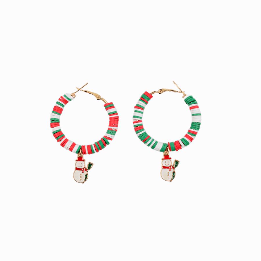 Cross-Border Color-Block Polymer Clay Christmas Earrings - Creative Holiday Party Jewelry Dopamine Ear Hoops
