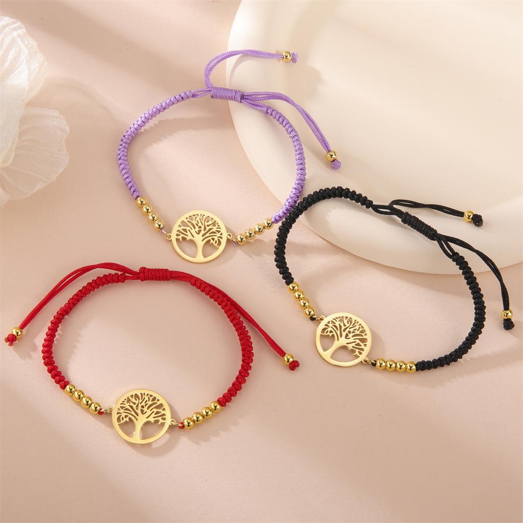  Classic Tree of Life Bracelet for Women Men Fashion Red/Black/Purple Color Rope Chain Bracelets Stainless Steel Jewelry