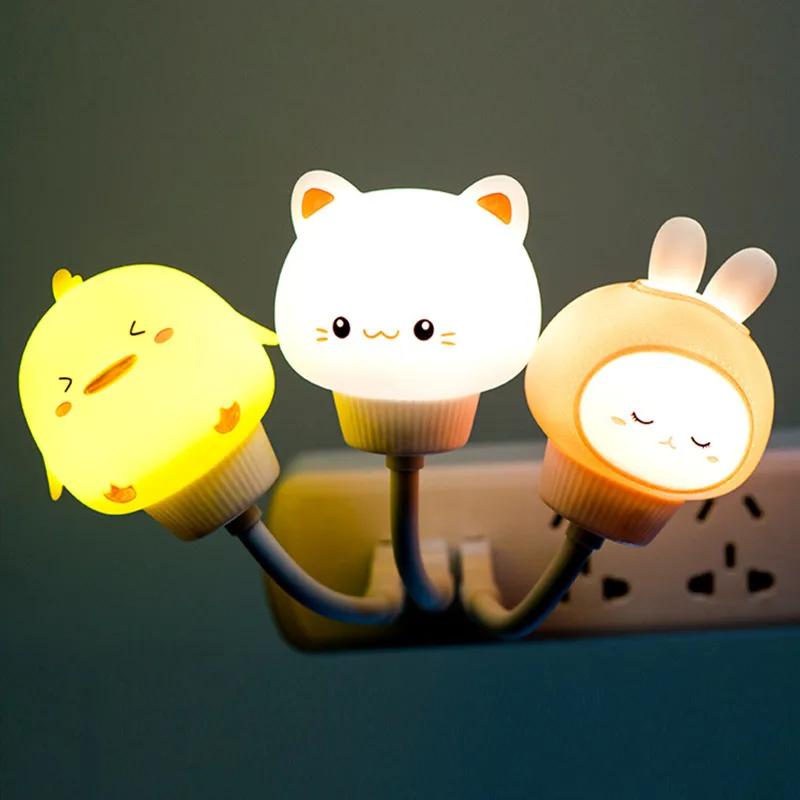 USB LED Night Light Cute Cartoon Voice Control Lamp Bear Kitten forBaby Kid Bedroom Eye Protection Decoration Bedside Night Lamp