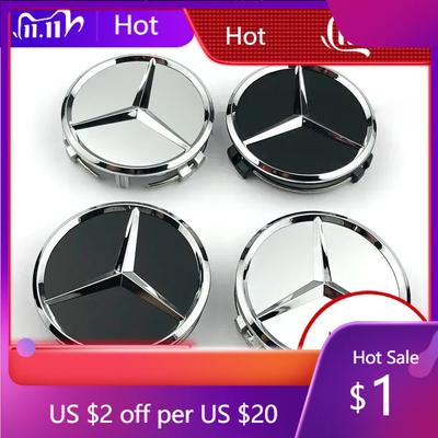 2025 Hot New 2025 Para Mercedes Benz Tapa central de rueda Mercedes Benz 4 piezas negra 75 mm Tapa de buje Para Mercedes w204 w211 w205 W212 amg w