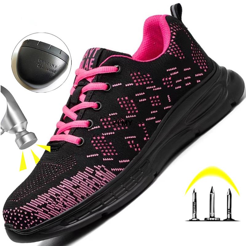 Sikkerhetssko Dame Ståltå Joggesko Pustende Lette arbeidsstøvler Anti-smash Anti-punktering Kvinne Sikkerhet Arbeidssko Dame