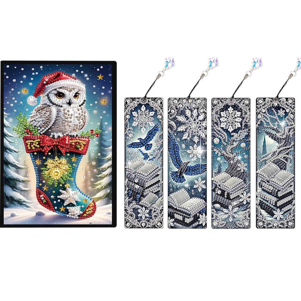 A5 Size Rhinestone Art Painting Notebook Kit with Crystal Pendant Bookmark Diamond Painting Notebook Set Holiday Birthday Gift