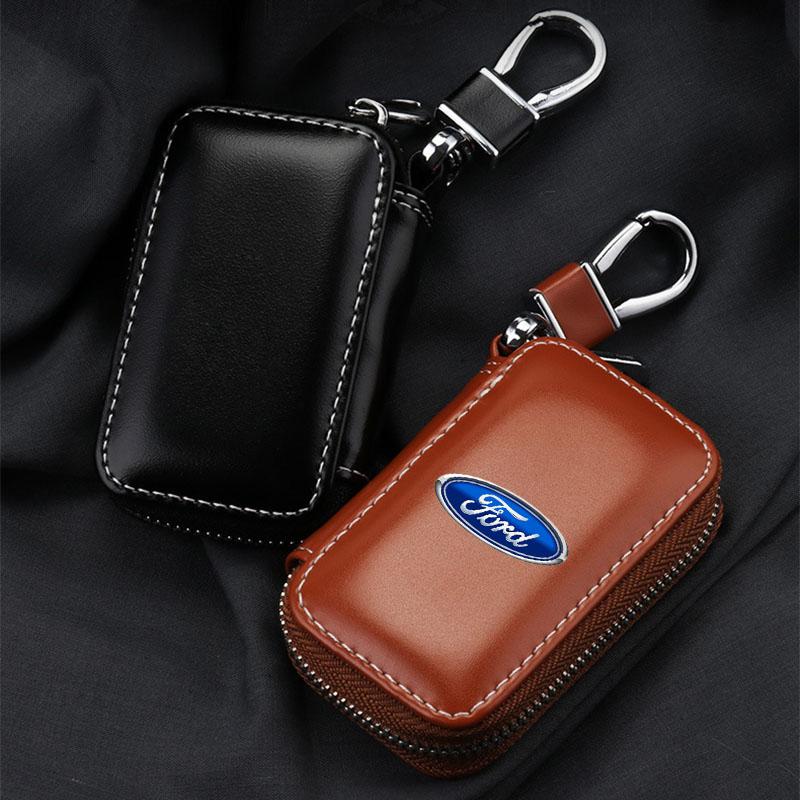Auto Schlüsselanhänger Hüllen Herren Schlüsselhalter Echtes Leder Auto Schlüssel Geldbörsen Tasche Für Ford Focus Mondeo Kuga Fiesta MK7 Escort Explorer Edge 2 4 MK2 MK4
