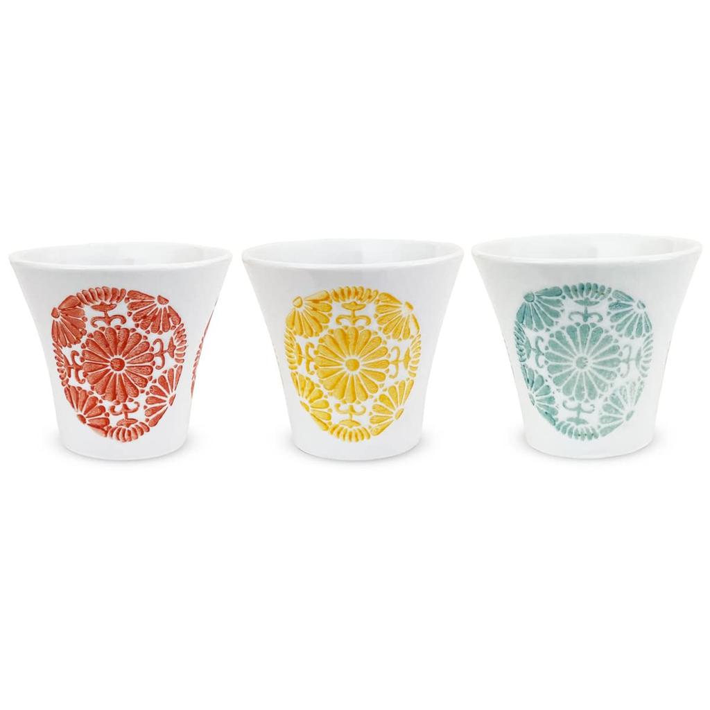 J Kitchens Kunzangama Teacups Set of Hasami Made In Circle Flower Design (Teacups), 3, Ware, Japan, 130cc,