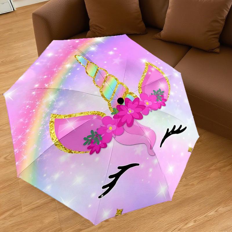 1PC Unicorn Rainbow Umbrella-8-Rib Reinforced Portable Folding Travel Suitable for All Seasons Outdoor Daily Use-Z0480