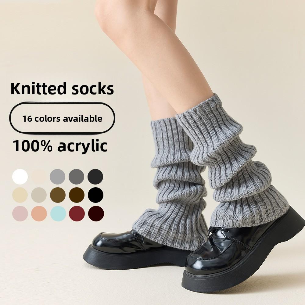 Knitted Sock Snow Boots for Women In Spring and Autumn, Grey Leg Warmers for The Calves, and Warm Pile Socks for Autumn and Winter