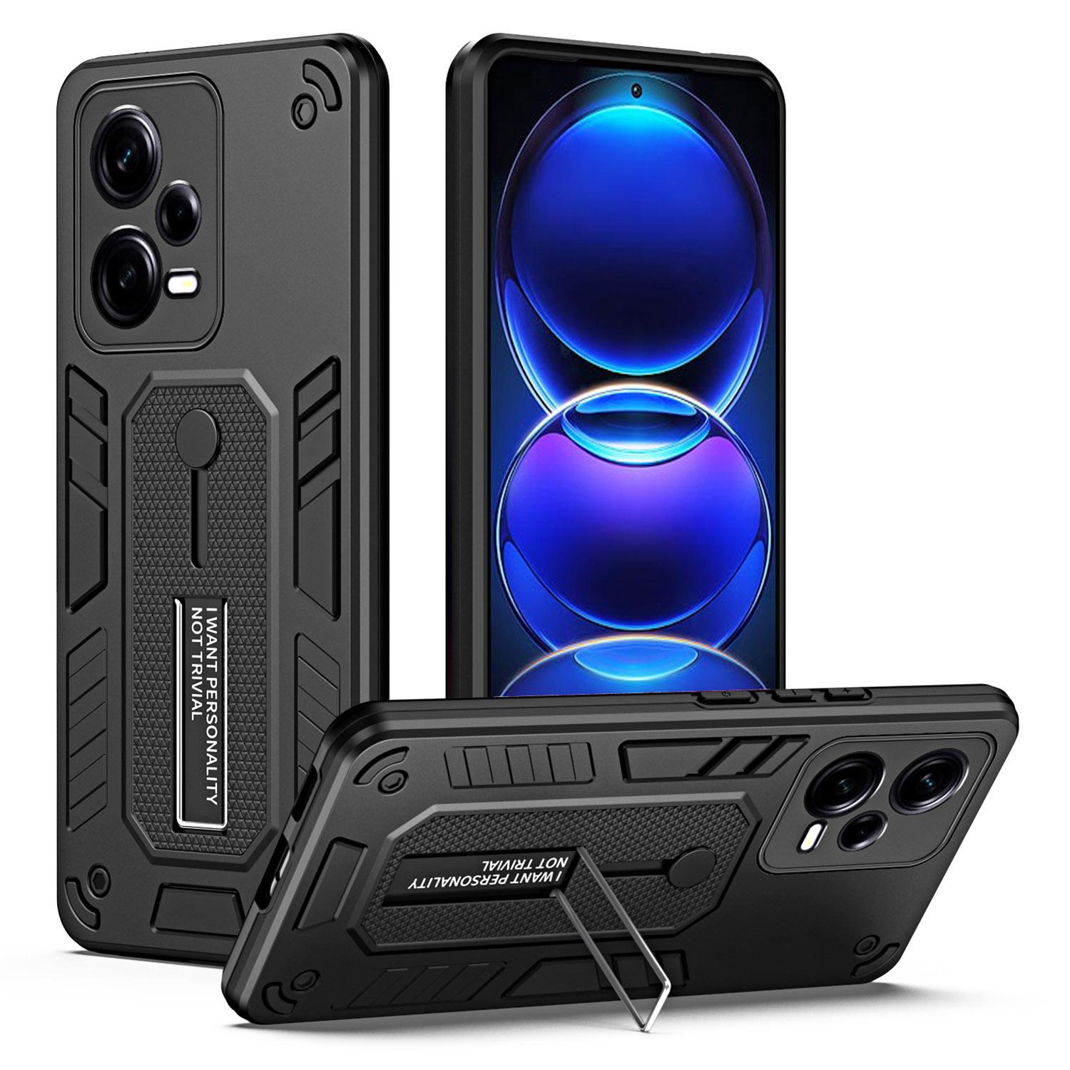 

For Xiaomi Redmi Note 12 Pro+ 5G Phone Cover Kickstand PC+TPU Smartphone Phone Case Black