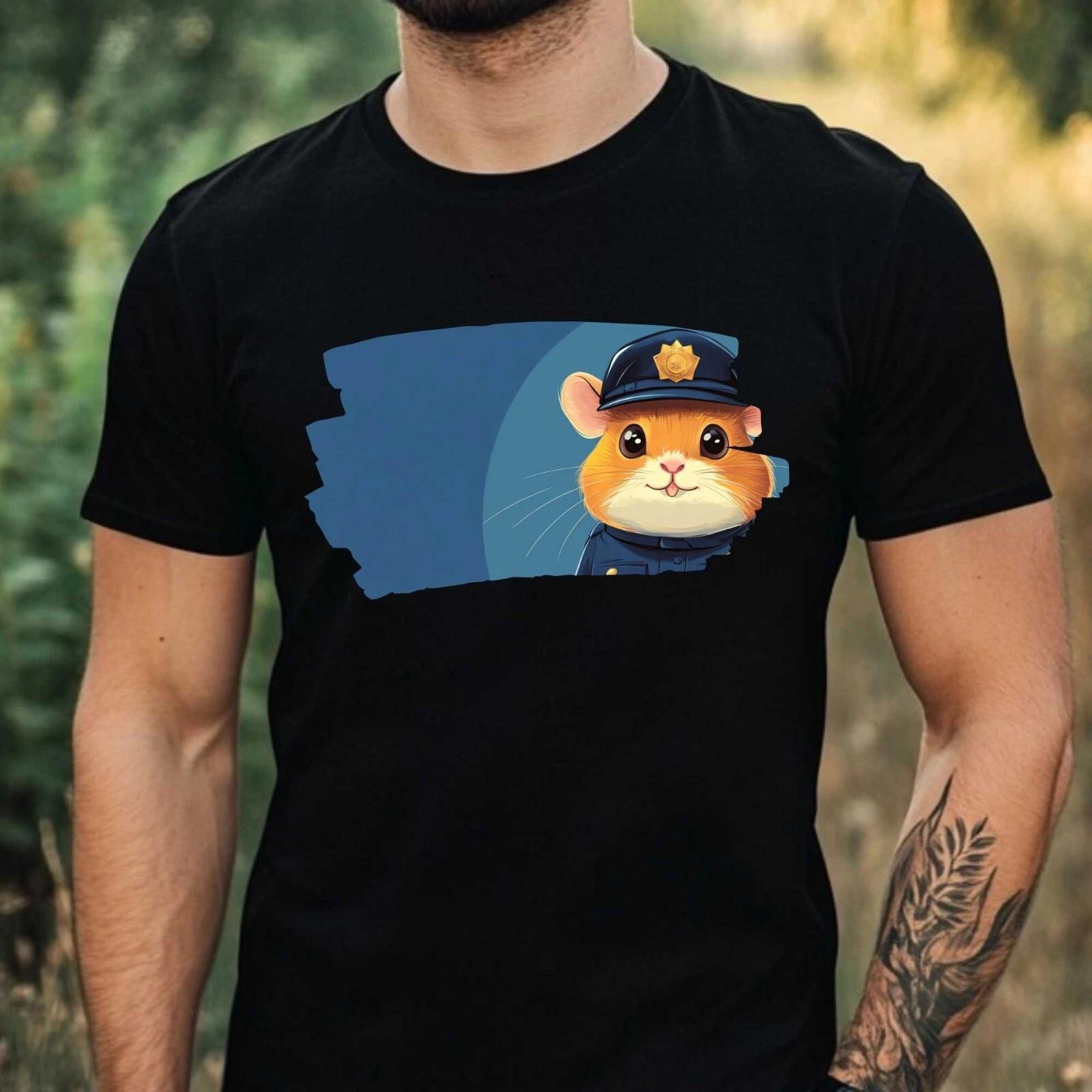 T-Shirt Herren Hamster als Polizist Motiv Baumwolle Größe XS bis 5XL XXL