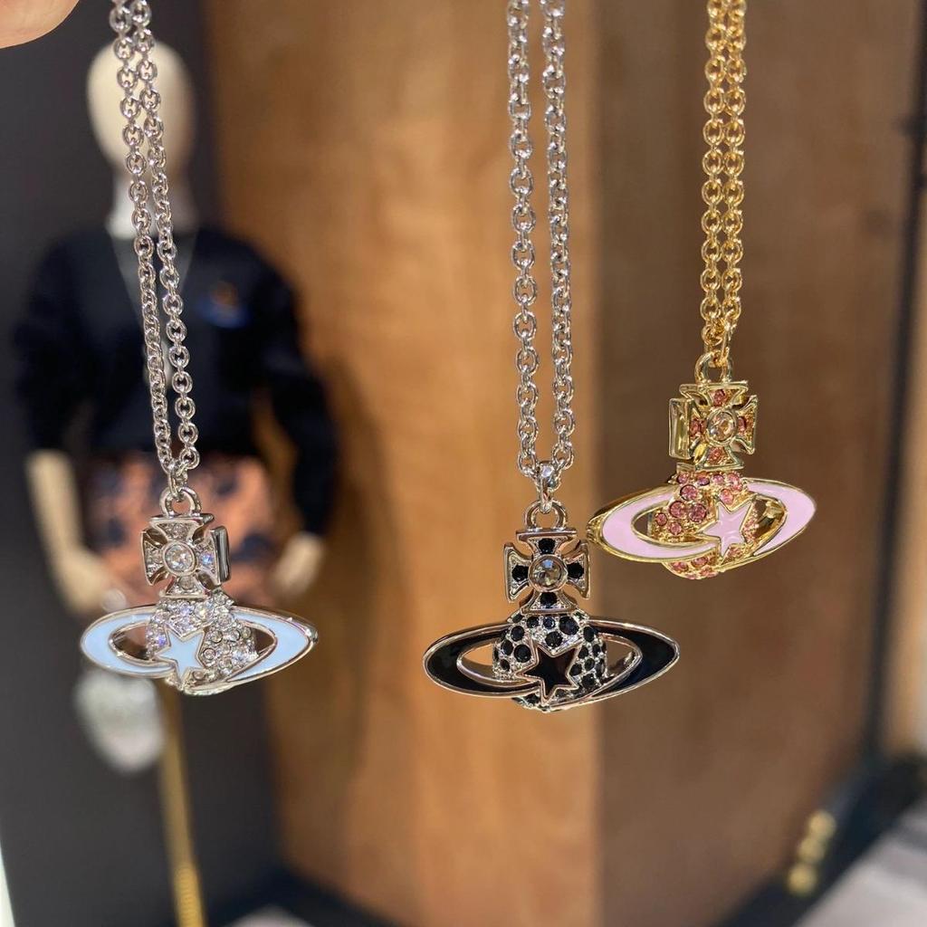 Císařovna vdova Vysoká verze Diamantový Saturn Přívěsek Náhrdelník - Sladký, Cool Klíční kostní řetízek, Styl celebrity Xiaohongshu