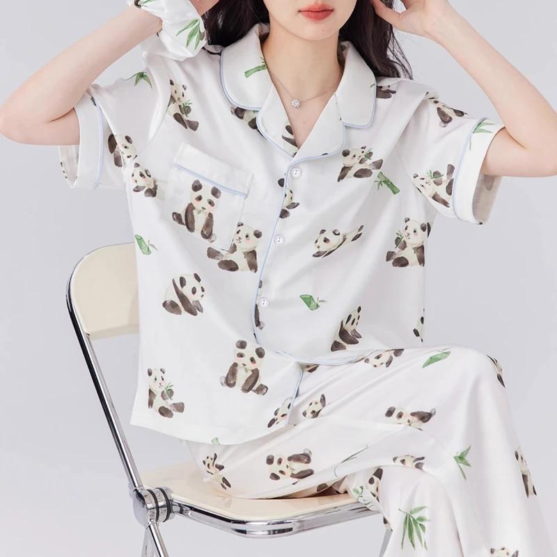 

Женская пижама с рисунком панды из мультфильма «Бамбук» в китайском стиле Y2k, милая, милая ночная рубашка, новая летняя классическая домашняя одежда для сна L белый