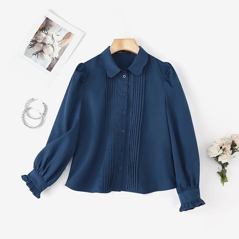 ZANZEA Women Casual Doll Collar Solid Color Loose Long Sleeve Blouse