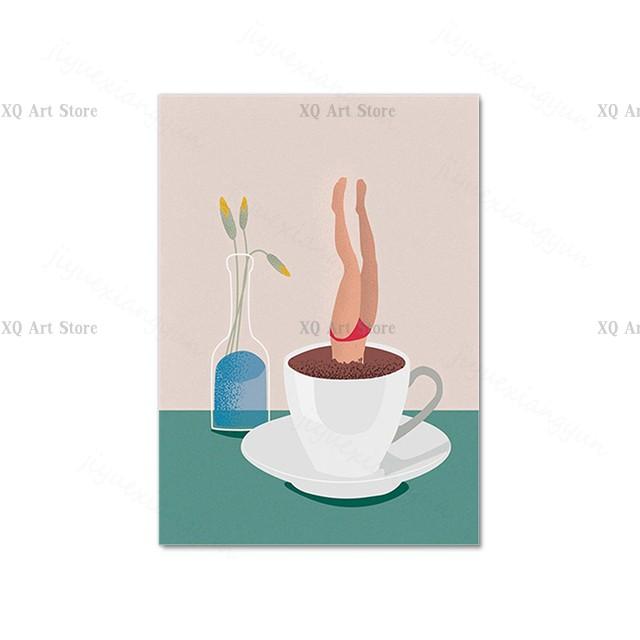Nordic Poster Pool Party Swim Diving Bathtub Coffee Girl Abstract Wall Art Print Canvas Painting Decor Pictures Living Room Home