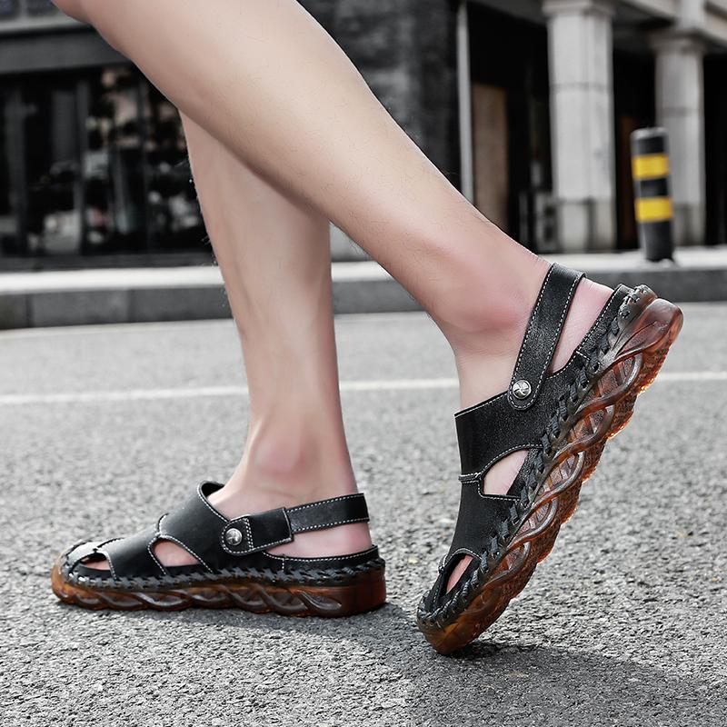 38-46 Summer Men's Large Casual Sandals Breathable Leather Sandals Beach Shoes