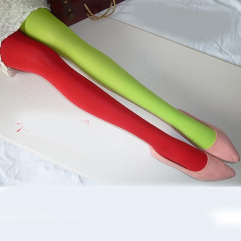 Two Tone Candy Colored Contrast Tights Stockings Open Crotch Designs Asymmetrical Multicolor Pantyhose Hosiery for Women