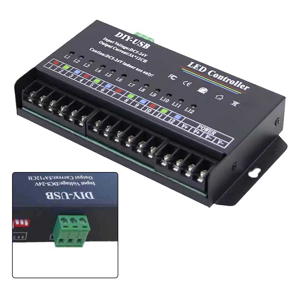 1pc 60A 12-Channel LED Light Programmable Controller Dimmer For Control RGB Monochrome Lights Easy To Install