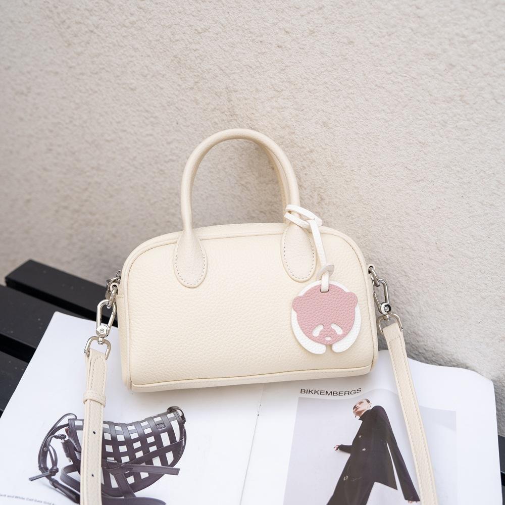 Genuine Leather Fashionable Hand-held Crossbody Bag Casual Bowling Bag Women's Versatile Single-shoulder Bag