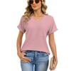 2026 Summer New Loose Women's V-Neck Waffle Pocket Short Sleeve Casual T-Shirt