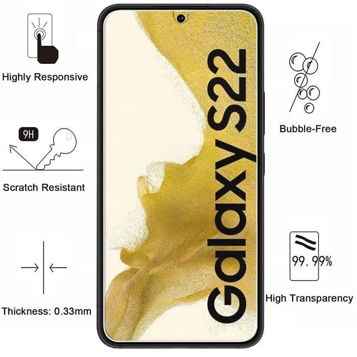 Coque antichoc - Phonillico - Samsung Galaxy S22 5G - Silicone souple - 2 Verres Trempés - Protection renforcée