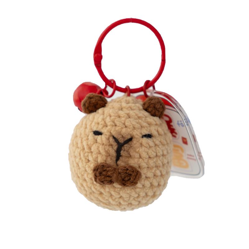 Hand-Knitted Capybara & Rabbit Animal Ball Keychain - Kids' Bag Charm