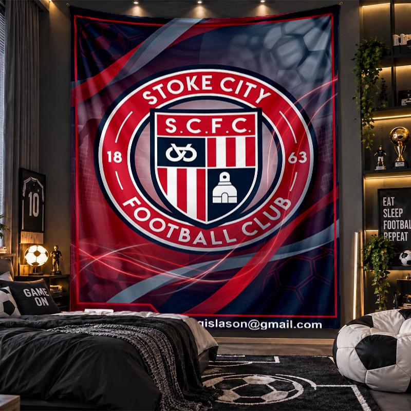 Wall Hanging Tapestry Stoke City Football Print Cloth for Living Room Bedroom Home Decor
