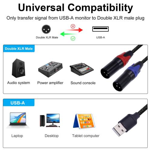 Poyiccot USB To XLR Converter Cable, 1m, USB To 2 XLR Male Cable, Audio Adapter Auxiliary Cable for Mixers, Laptops, and Speakers