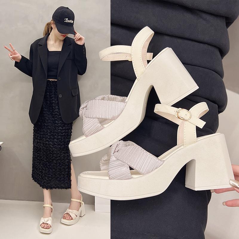 

Fashion Casual Square Heel Buckle Strap Sandals for Women 2024 New Hot Sale Summer Solid Ladies Shoes Med Heel Pu Women s Sandals 35