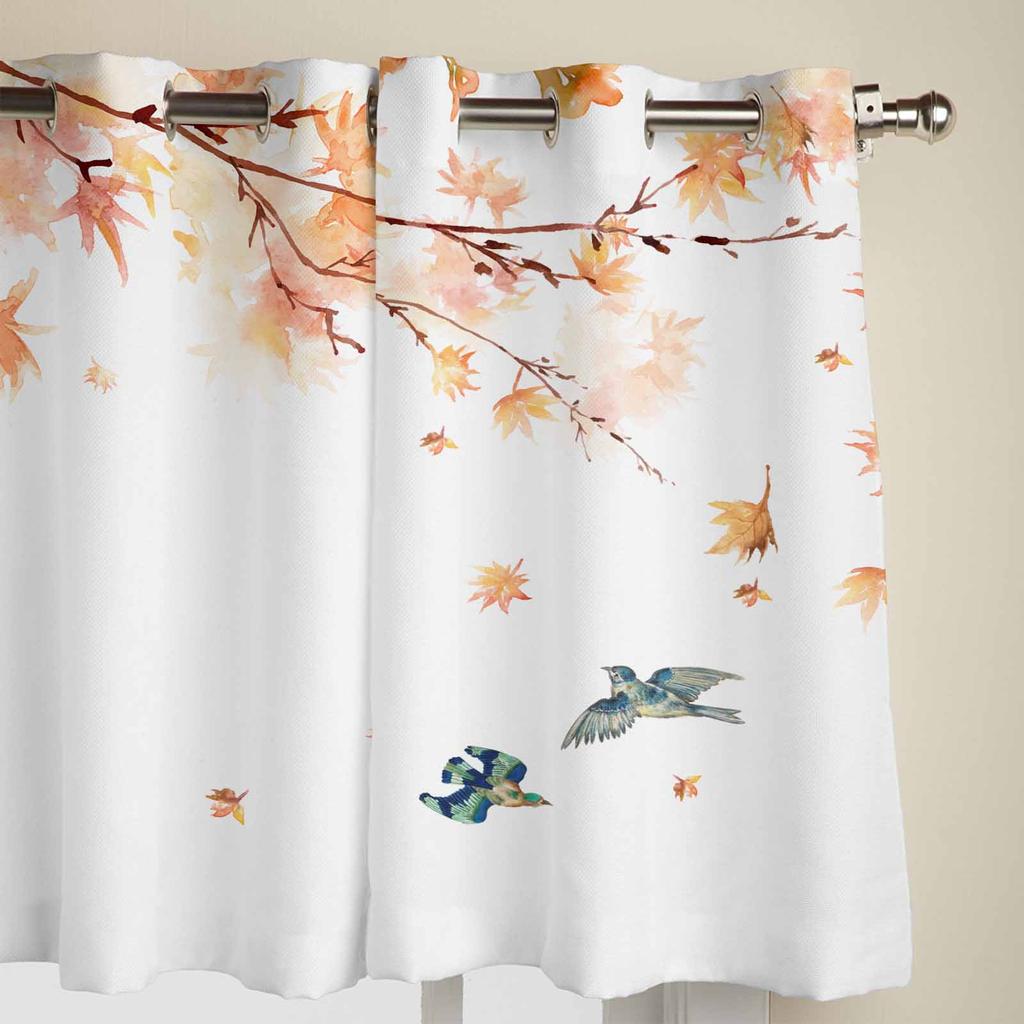 Maple Leaves Branches Birds Window Curtains for Living Room Luxury Bedroom Curtain Kitchen Blinds Drapes Curtains