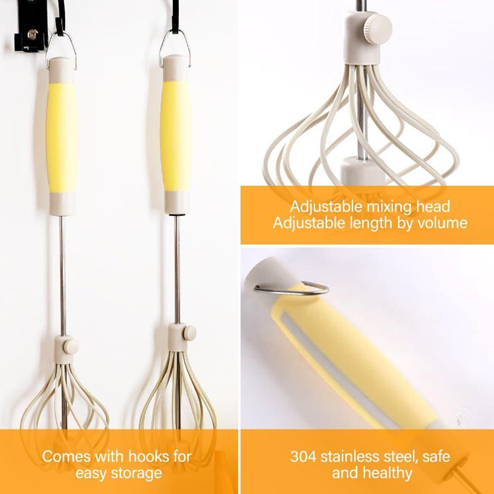 Stainless Steel Semi-Automatic Whisk Rotating Whisk Egg Beater Upgraded Egg Mixer  For Egg Milk