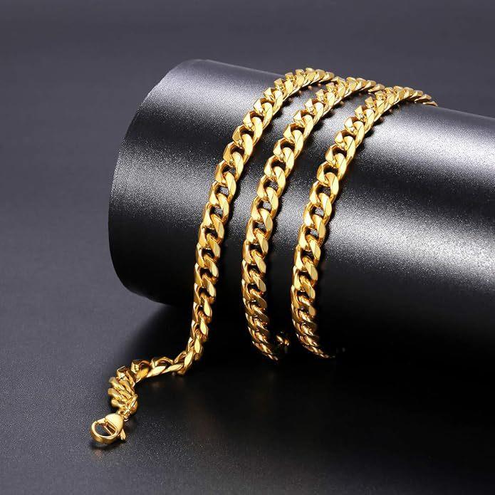 Stainless Steel Cuban Chain Necklaces For Men Women 3.5MM 5MM 7MM Black Gold Color Solid Curb Link Chain Punk Fashion Jewelry