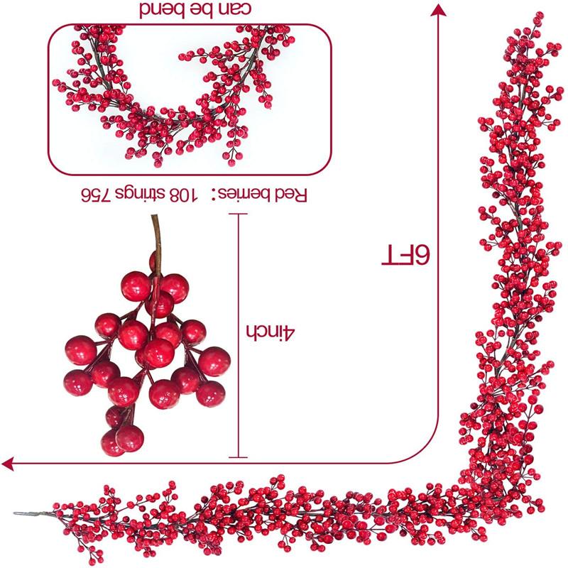 Christmas Red Berry String Artificial Burgundy Berry for Indoor Christmas Tree Decorations Crafts Wedding Xmas New Year Decor