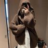 Hooded sweater jacket women's autumn and winter loose lazy wind soft waxy medium and long knitted cardigan top women