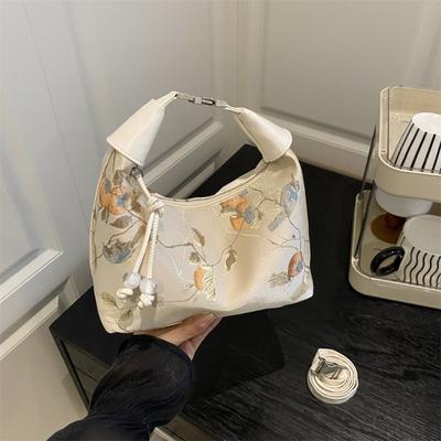 Luxury Embroidered Chinese Style Handbag Zipper Adjustable Pea Purses Shoulder Bag Canvas Chegsam Bag Women