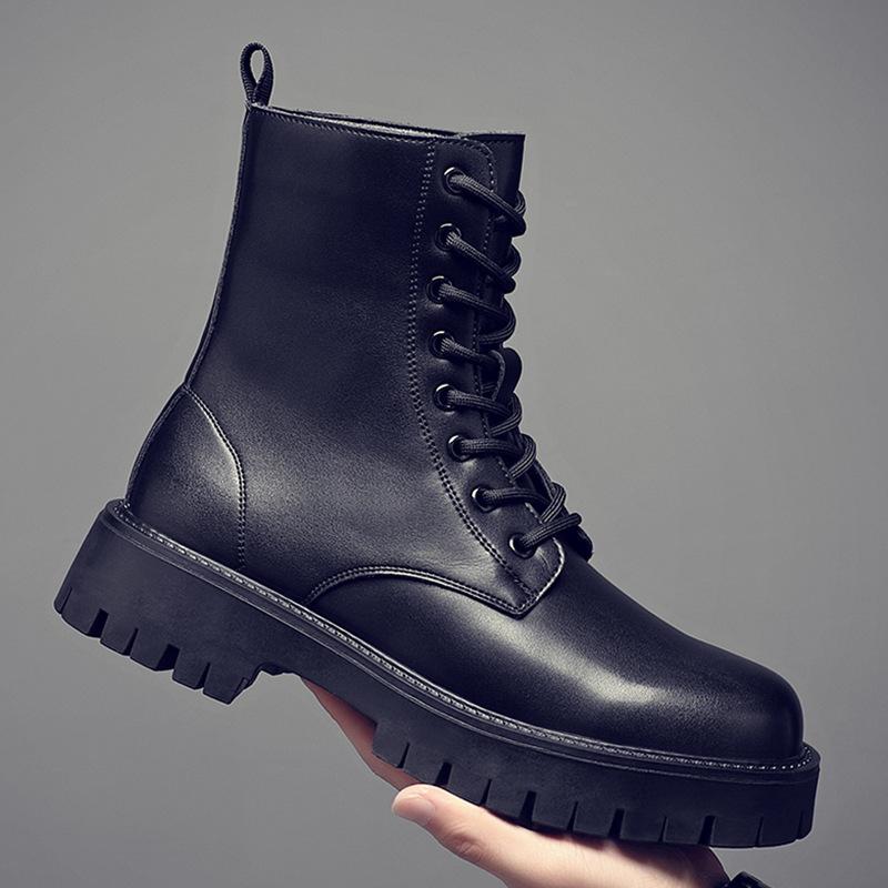 

Martin boots men s British style high-top thick-soled heightening tooling leather boots men s leather tall locomotive trendy men s boots 38