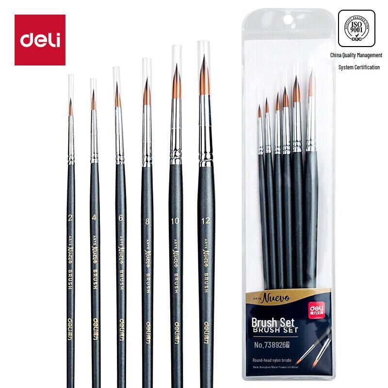 Deli 6-Piece Round Head Nylon Art Brush Set