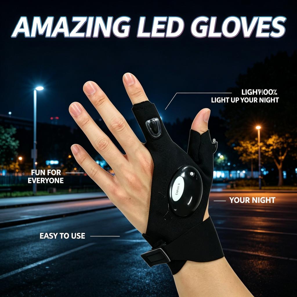 Guantes de pesca LED con linterna para reparación nocturna y actividades al aire libre