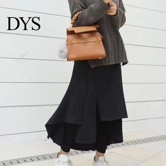 Pencil Pants Skirt High-Waist Elastic Waistband Irregular Split Hem Thickened Leggings Women Fake Two Piece Fleece Lining Maxi Skort