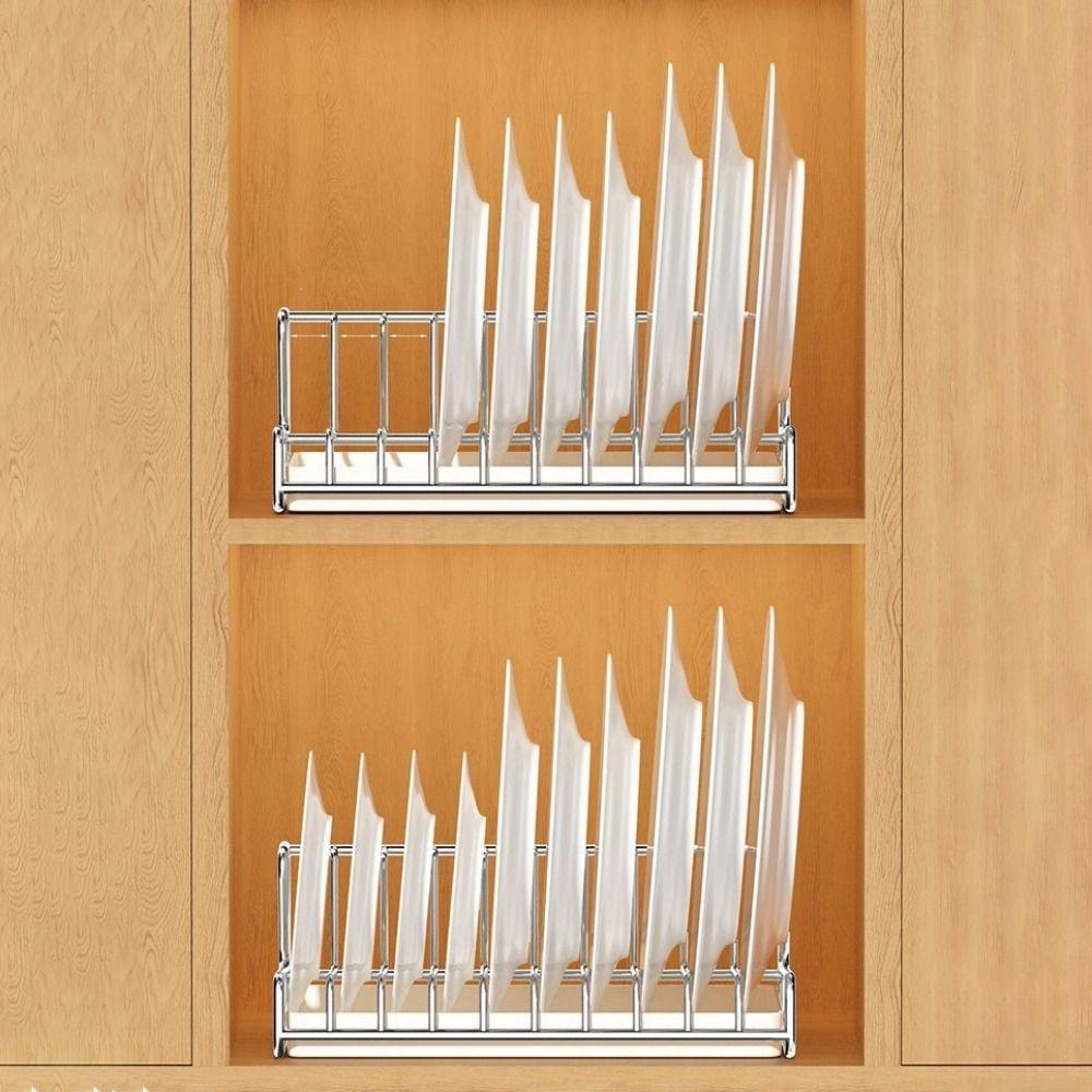 Stainless Steel Plate Draining Rack Space Saving Dish Storage Rack Kitchen