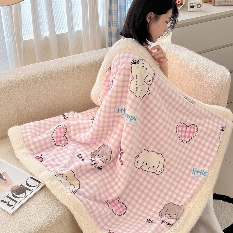 Pink Plaid Thick Blanket Girls Childrens Room Cute Cartoon Animal Bed Blanket Adults Home Travel Autumn and Winter Warm Blankets