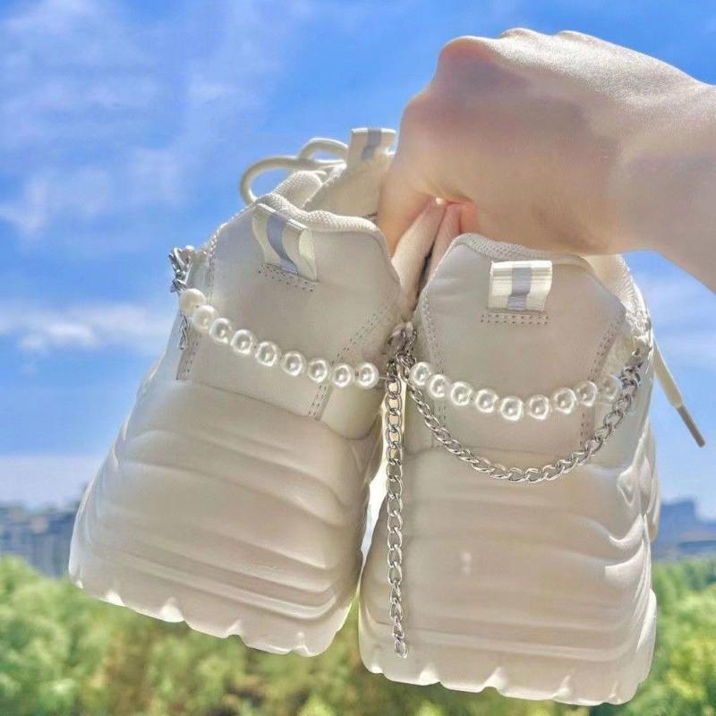 Perle Kette Plattform Turnschuhe Weiß Buffalo Schuhe Frauen Vintage Chunky Sport Vulkanisieren Kawaii Koreanische Casual Tennis Weibliche Neue
