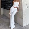 Womens White Cotton Linen Sleeveless Top Wide Leg Pants Set With Tie Detail Casual Two Piece Outfit