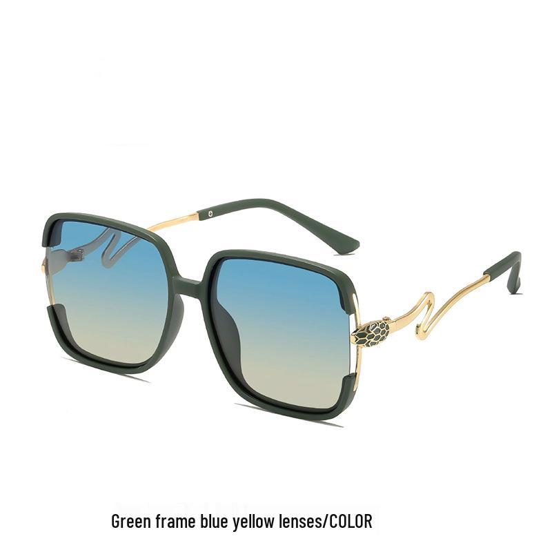 Women's Retro Polarized Sunglasses with Large Square Frame and Unique Snake-Shaped Temples - Simple and Fashionable.