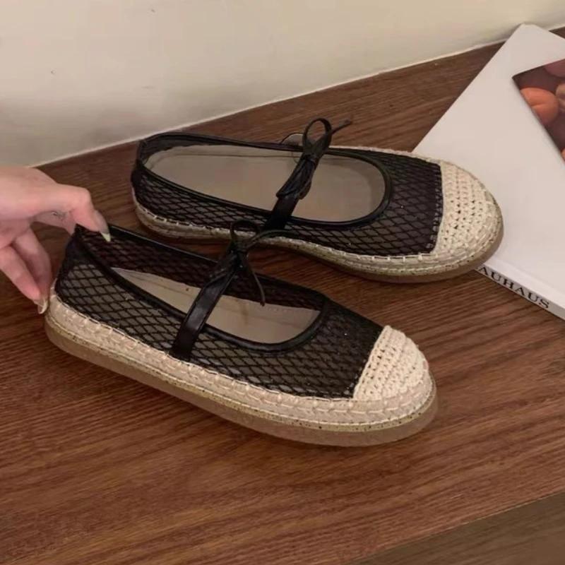 Fashion Fashion Mesh Breathable Flat Sandal Women Comfort Round Toe Shallow Casual Shoe Cute Butterfly-knot Low Heel Pumps Zapatos Mujer