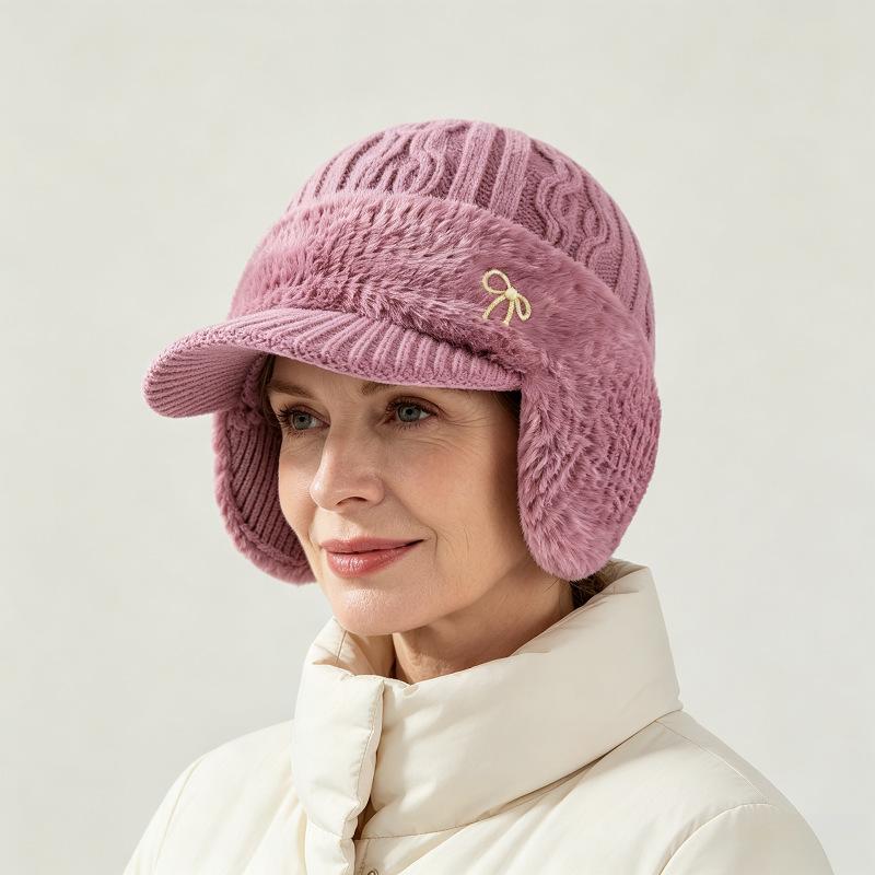 Women S Winter Fleece Knit Earflap Cap For Middle Aged Moms