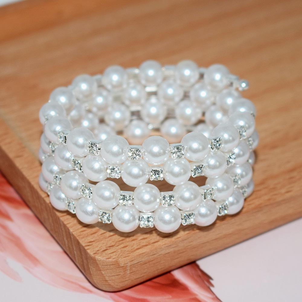 Wielowarstwowa Bransoletka Europejska i Amerykańska: 8mm Kamień Strass Perłowy, Modny Kreatywny Damski Design z 2/3/4/5/7 Rzędami