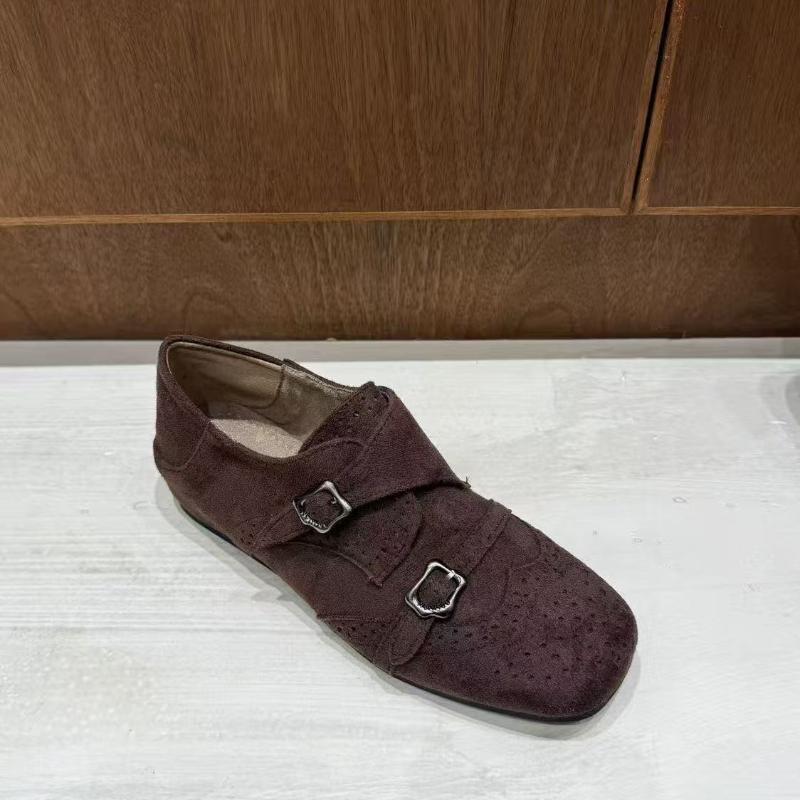 Women's Suede Mary Jane Shoes Flats with Double Buckle Straps and Butterfly-knot Detail Elegant Ladies Elevation Ballet Shoes